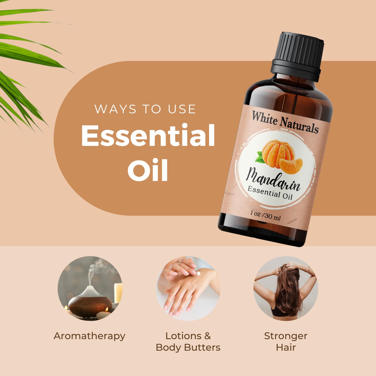 White Naturals Mandarin oil label detail highlights natural ingredients.