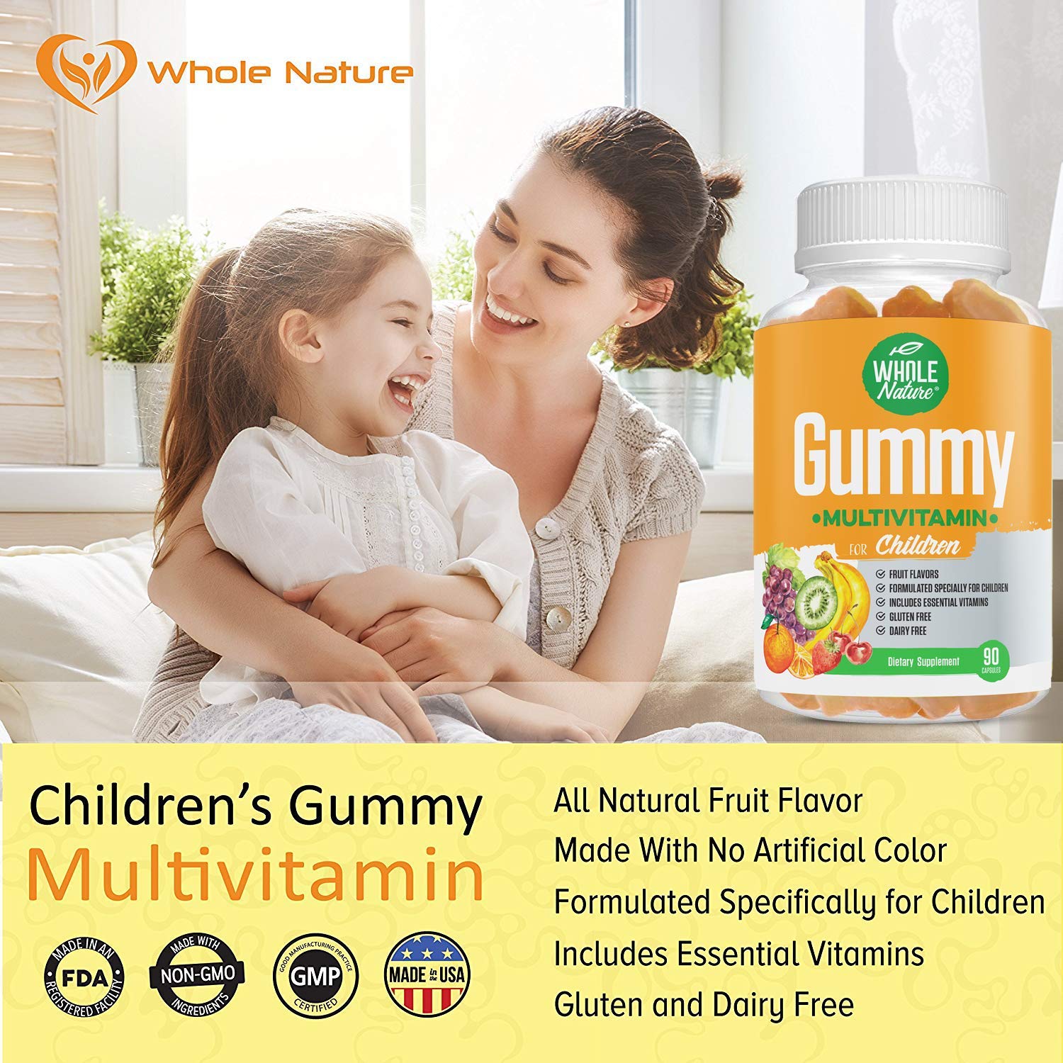 Label on Whole Nature Kids Gummy Multivitamin shows vitamins and natural flavors