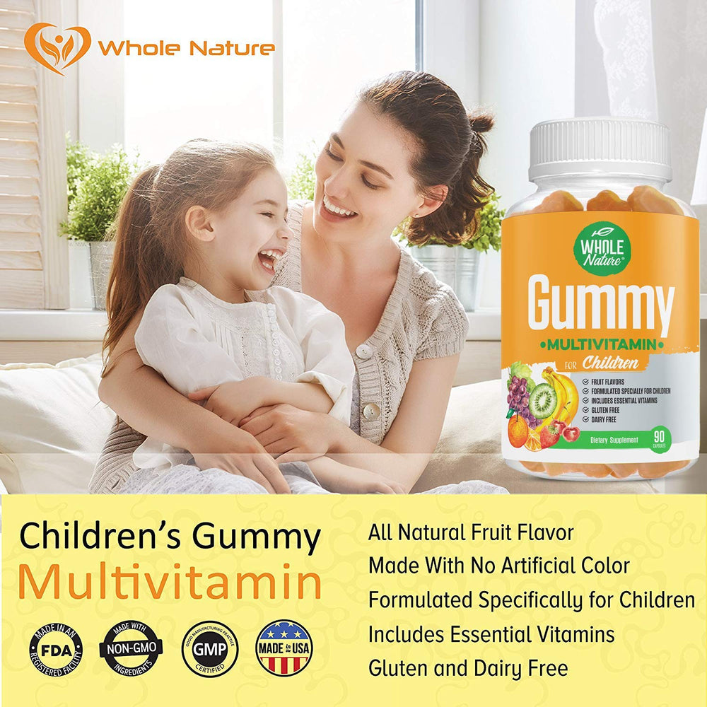 Label on Whole Nature Kids Gummy Multivitamin shows vitamins and natural flavors