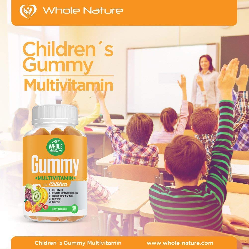 Gluten-free and dairy-free formulation on Whole Nature Kids Gummy Multivitamin packaging