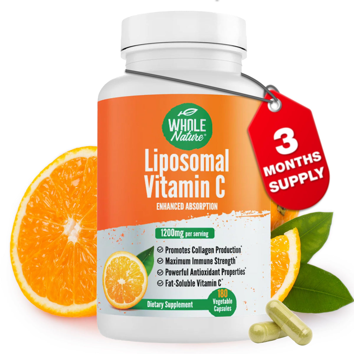 Whole Nature liposomal vitamin C bottle - high potency 1200 mg for immune support.