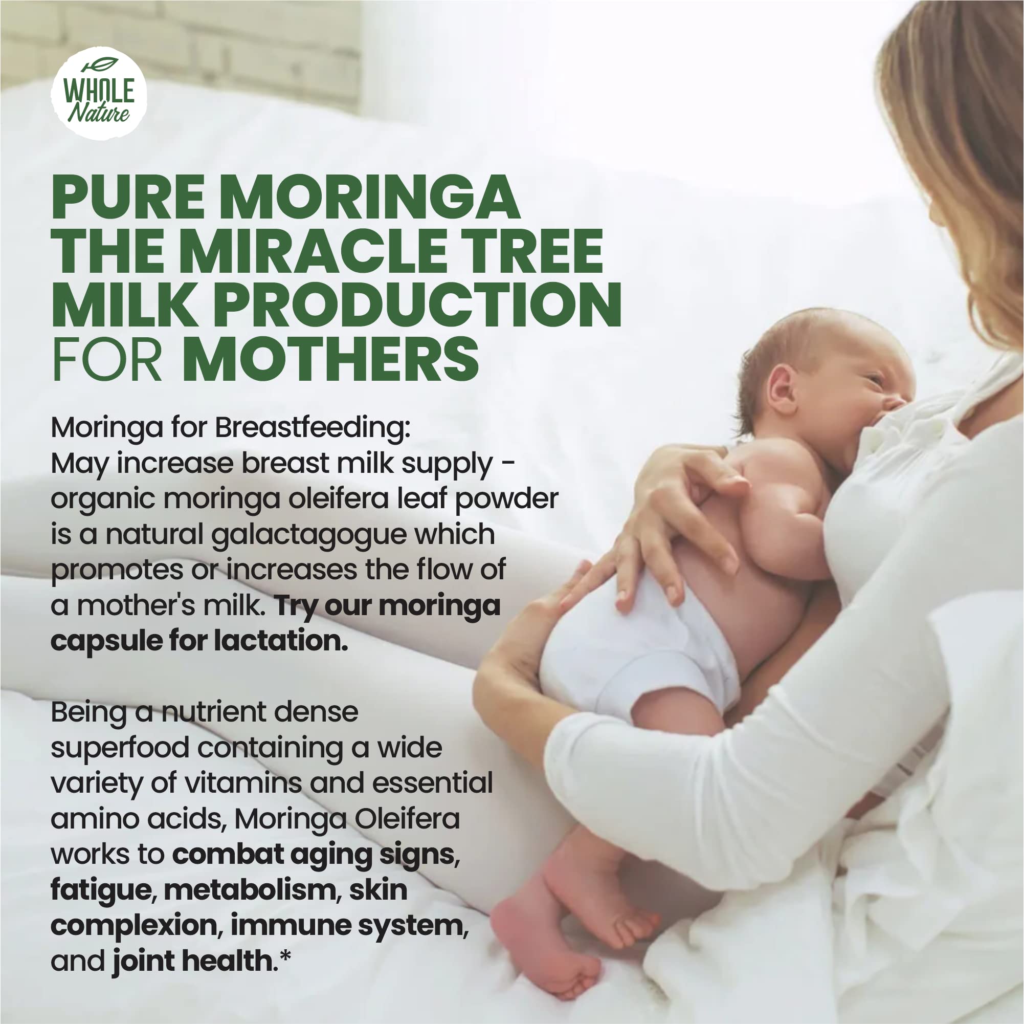 Whole Nature Moringa capsules image conveys active lifestyle support.