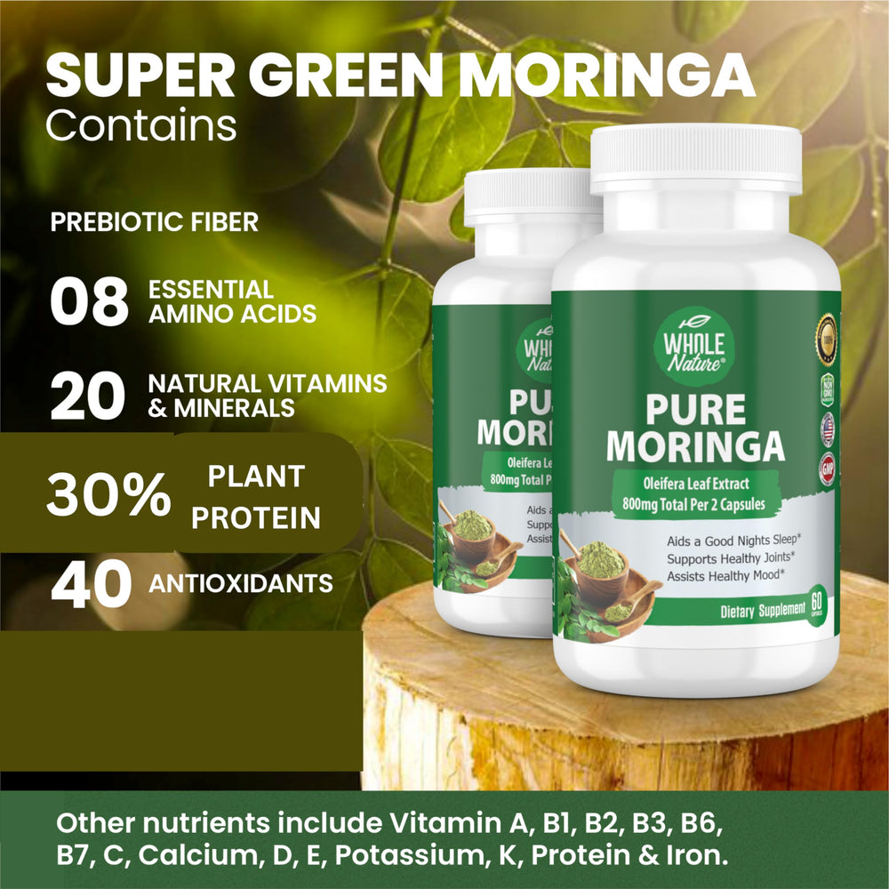 Whole Nature Moringa capsules daily-use scene for quick wellness routines.