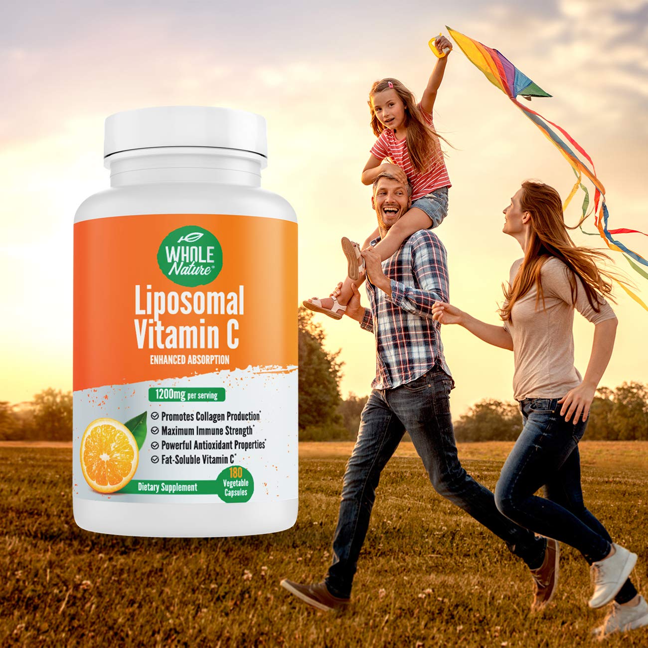 Whole Nature vegan capsules 180-count on display for ongoing immunity support.