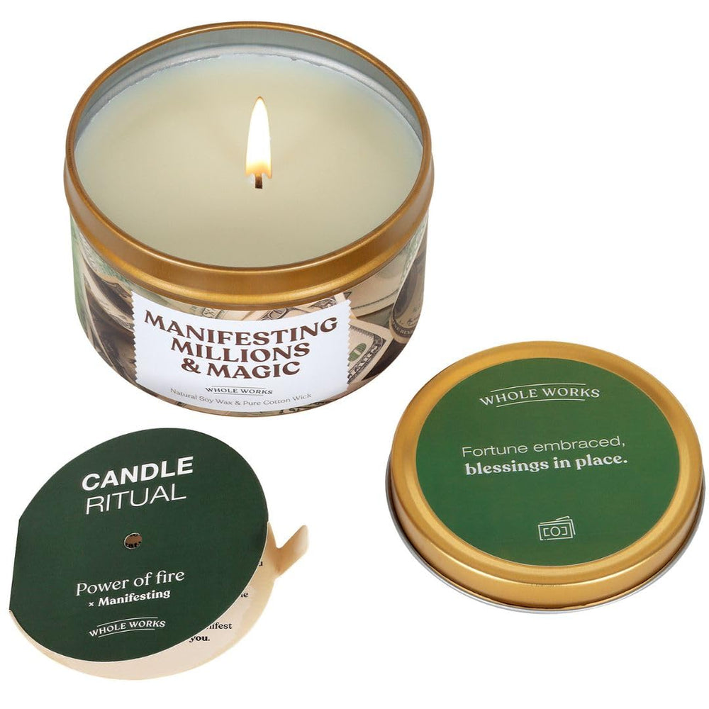 Whole Works energy cleansing candle wick close-up showing pure cotton wick for clean fragrance release.