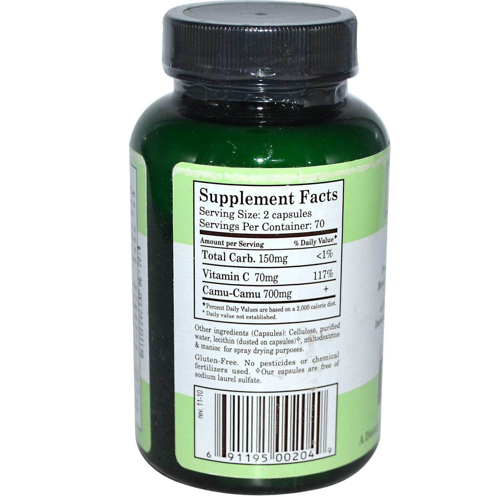 Whole World Botanicals Royal Camu capsules, vitamin C rich immune support in plant-based form.