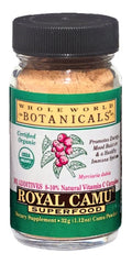 Whole World Botanicals Royal Camu bottle with pure, additive-free powder for immune-supporting smoothies.