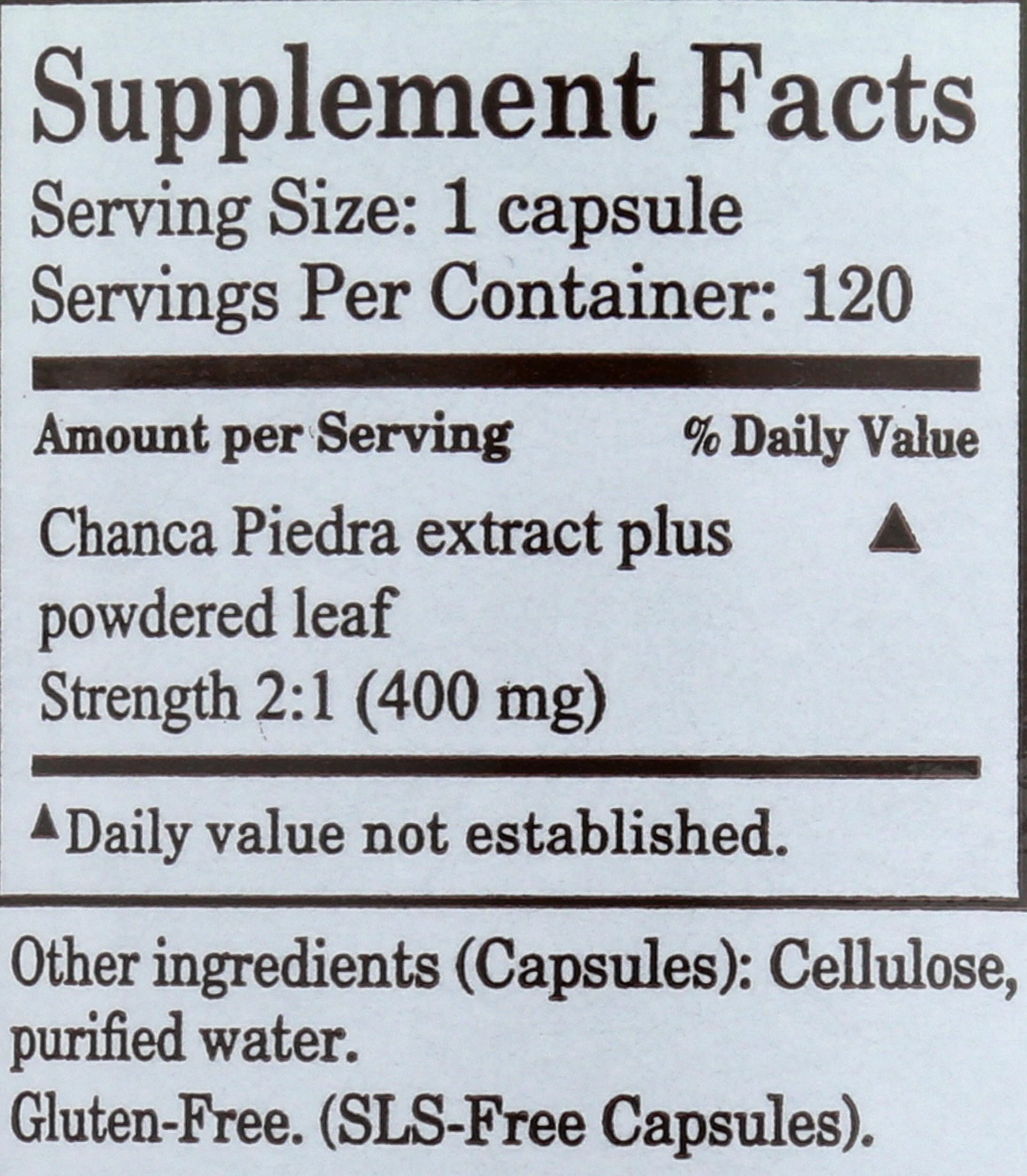 Royal Chanca Piedra label on bottle highlighting 400 mg strength.