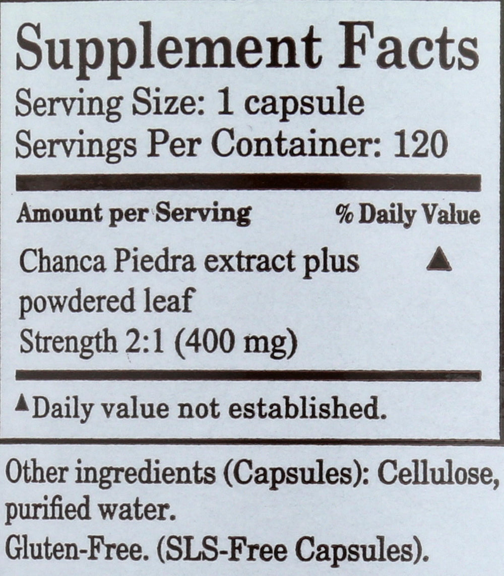 Royal Chanca Piedra label on bottle highlighting 400 mg strength.