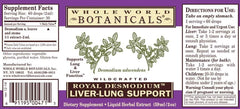 Whole World Botanicals Royal Desmodium label with Fair Trade badge.