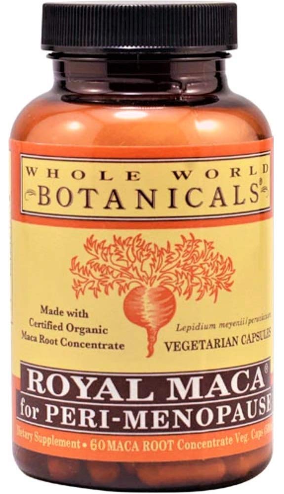 Whole World Botanicals Royal Maca bottle front for perimenopause support