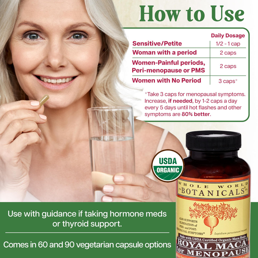Label detail on Whole World Botanicals Royal Maca showing ingredients.