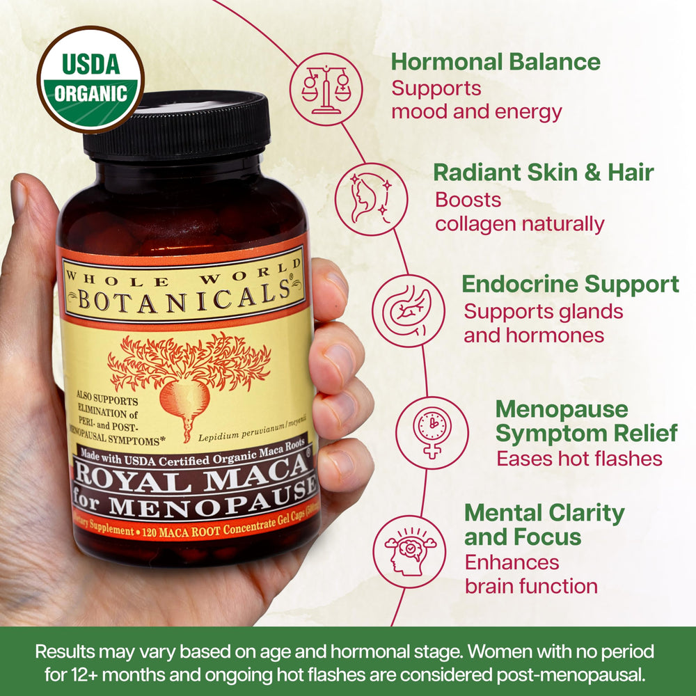 Royal Maca tablets held in hand, illustrating easy daily routine.