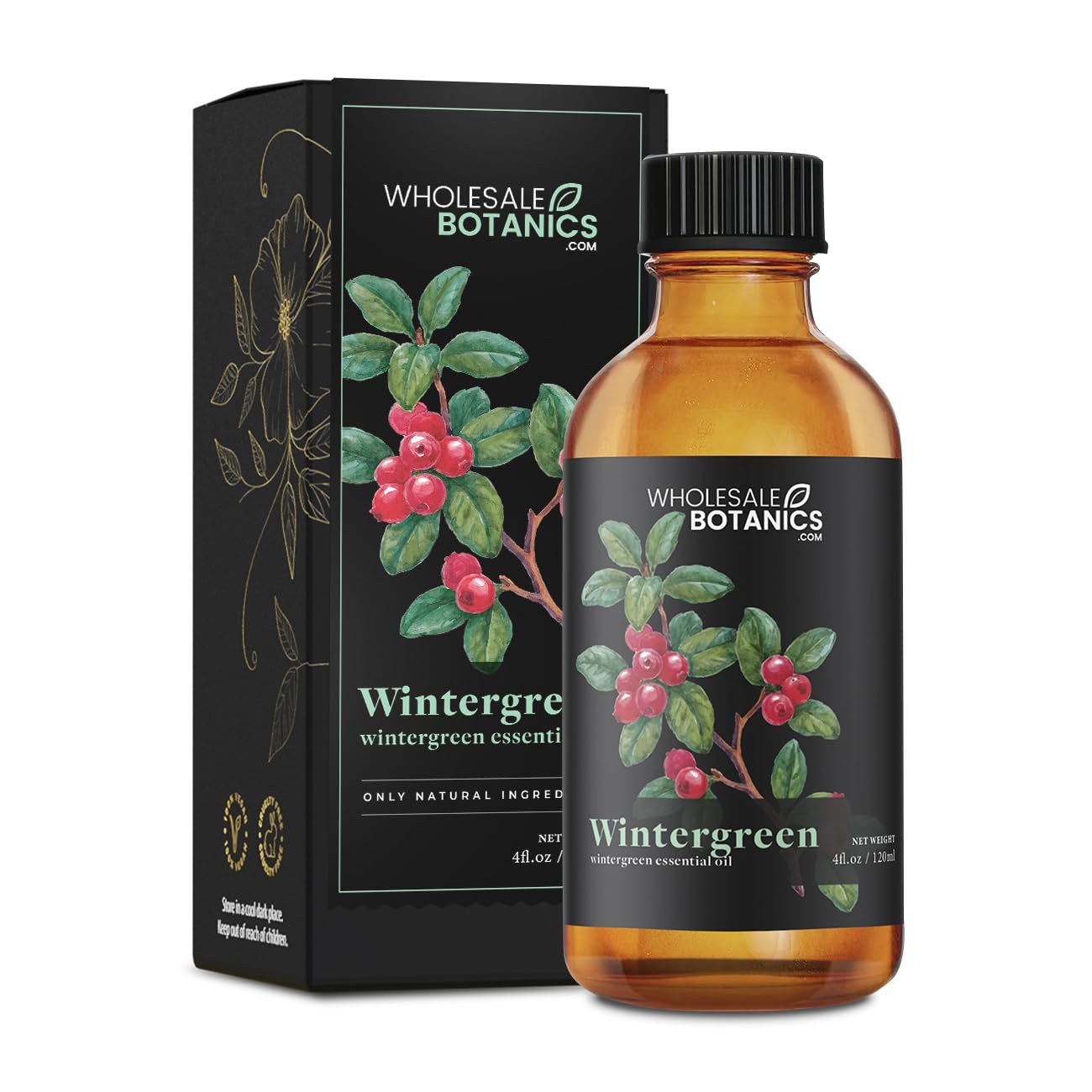 Wholesale Botanics Wintergreen essential oil label shows batch and purity for DIY projects
