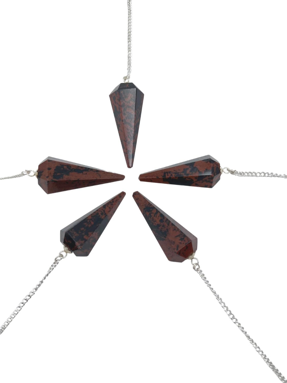 Wholesale Gem Shop mahogany obsidian pendulum closeup reveals rich color and natural shine