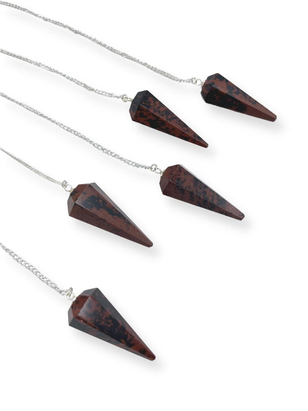 Wholesale Gem Shop mahogany obsidian pendulum profile highlighting hexagonal balance