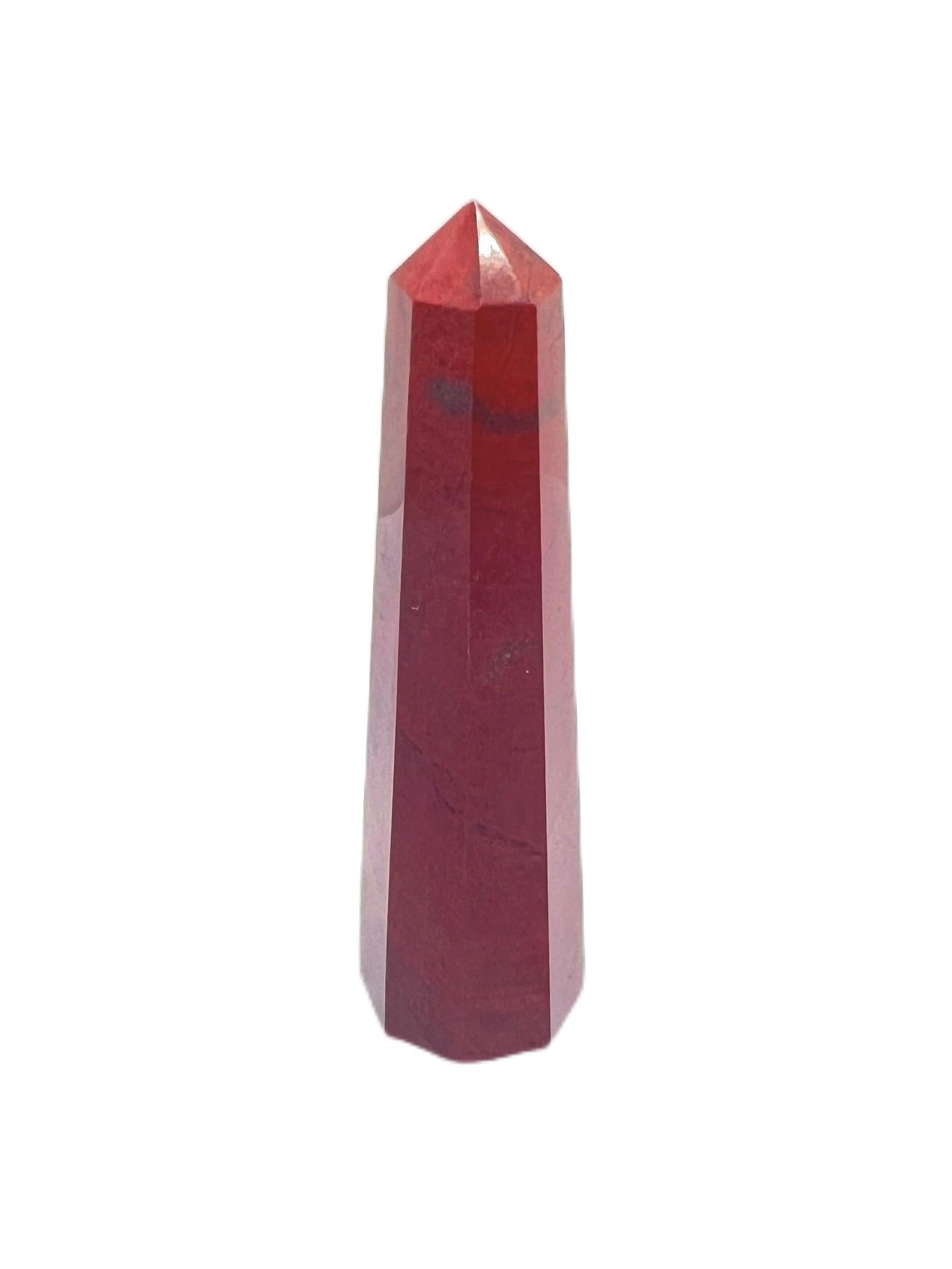 Wholesale Gem Shop red jasper obelisk 70mm front view shows rich color patterns for focused meditation
