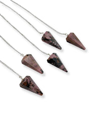 Wholesale Gem Shop rhodonite pendulum in velvet pouch for gifting