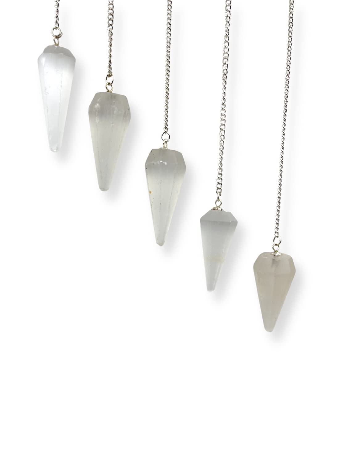 Wholesale Gem Shop selenite pendulum with hexagonal cut for focused dowsing.