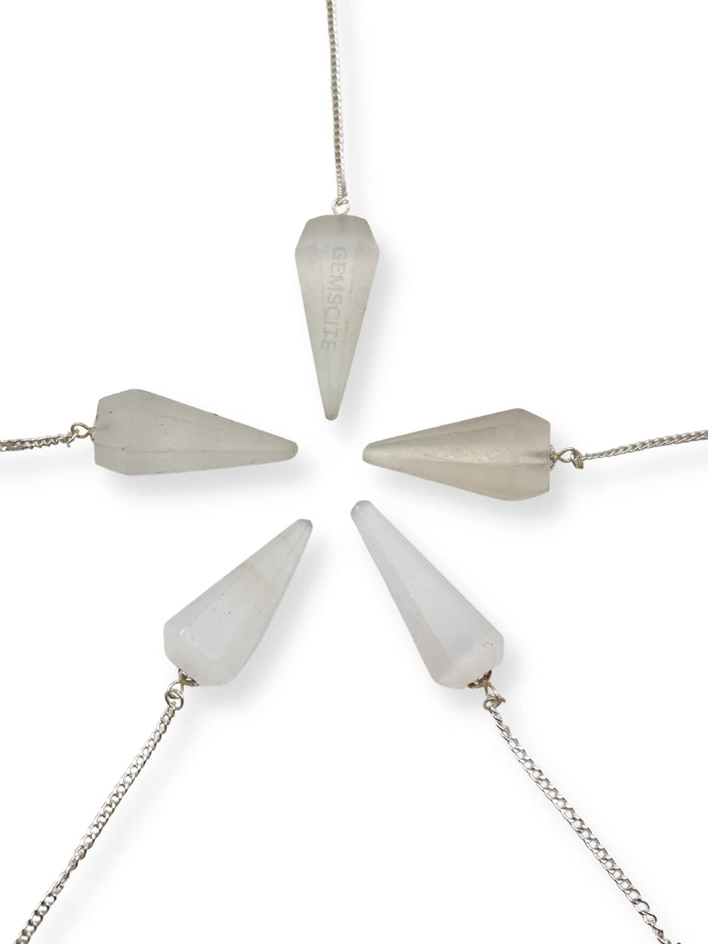 Wholesale Gem Shop selenite pendulum supports meditation and calm.