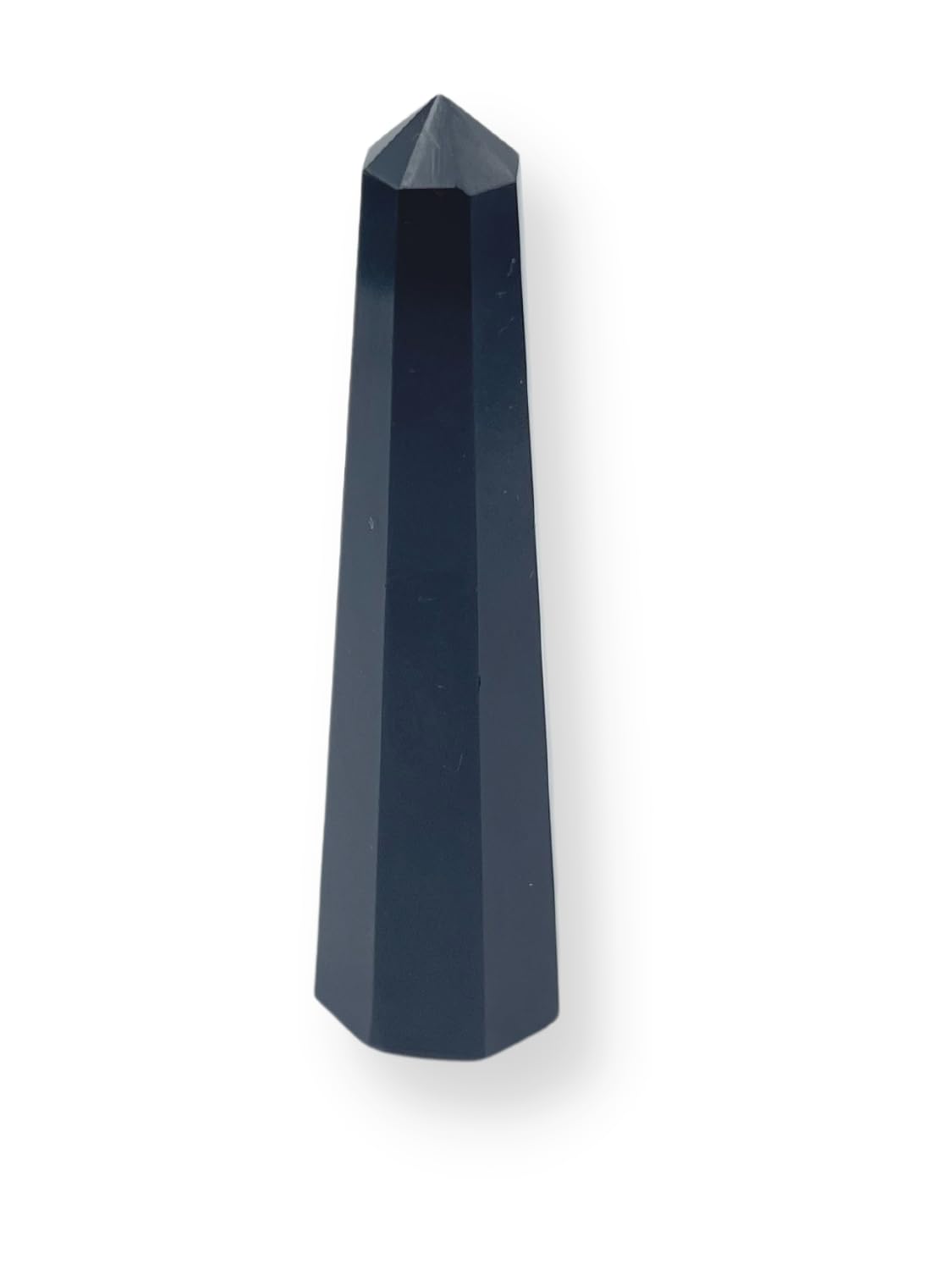 Wholesale Gem Shop black agate obelisk 70mm closeup facets highlights natural patterns for mindful focus
