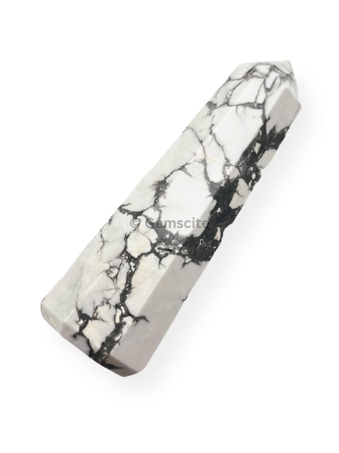 Wholesale Gem Shop hand-polished howlite obelisk evokes calm and elegant Egyptian-inspired decor