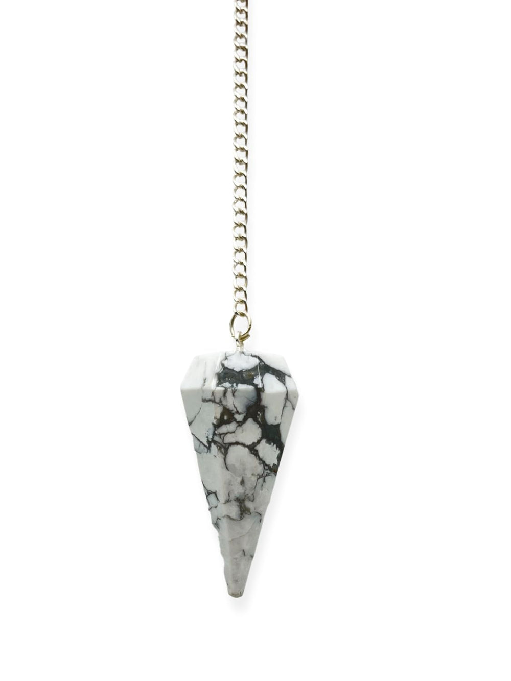 WholesaleGemShop Howlite pendulum with hexagonal facets for mindful dowsing.