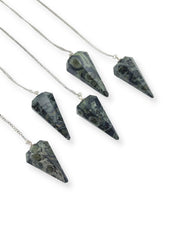 Wholesale Gem Shop Kambaba Jasper Pendulum in hand shows easy grip for daily practice.