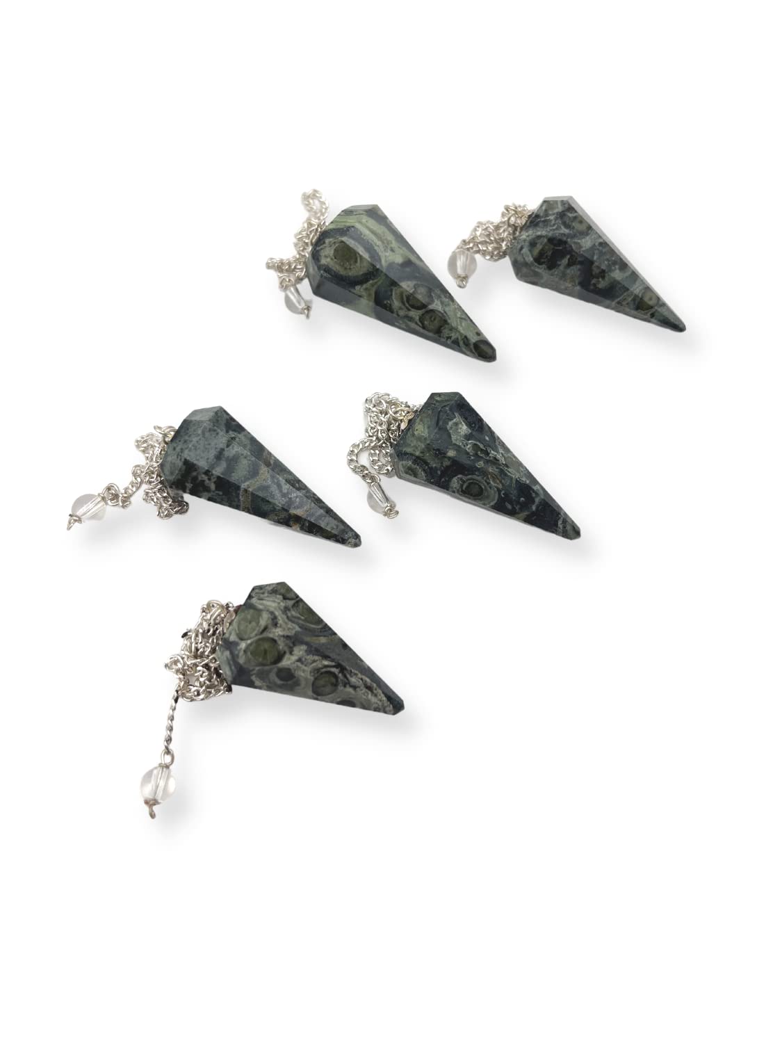 Wholesale Gem Shop Kambaba Jasper Pendulum closeup emphasizes natural gemstone patterns.