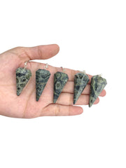 Wholesale Gem Shop Kambaba Jasper Pendulum with velvet pouch ready for gifting.