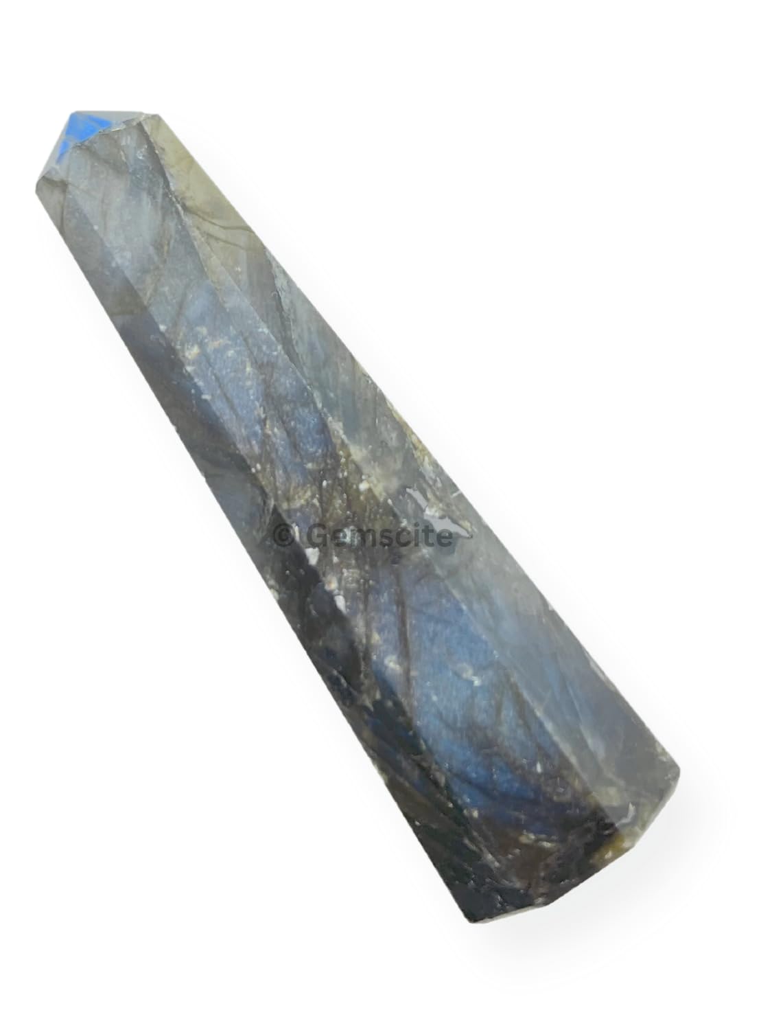 Wholesale Gem Shop Labradorite obelisk with standout shine on display