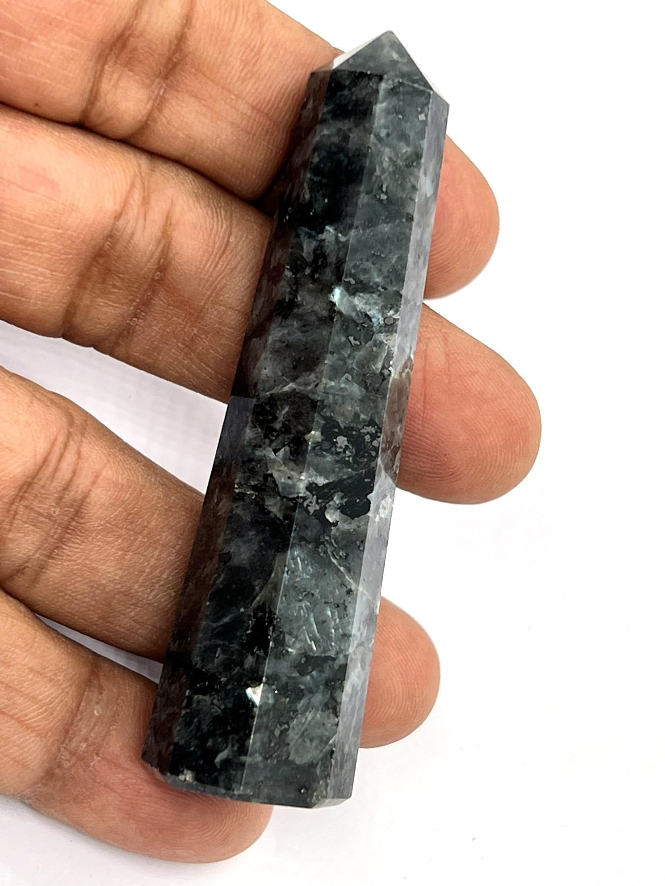 WholesaleGemShop larvikite obelisk tower supports chakra balancing in spaces