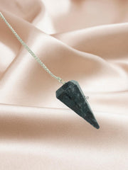 Wholesale Gem Shop larvikite pendulum with gem flare highlighting natural shimmer