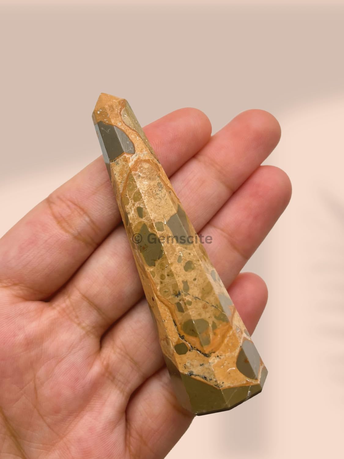 Wholesale Gem Shop Leopard Skin Obelisk 70mm packaging view ready for gifting