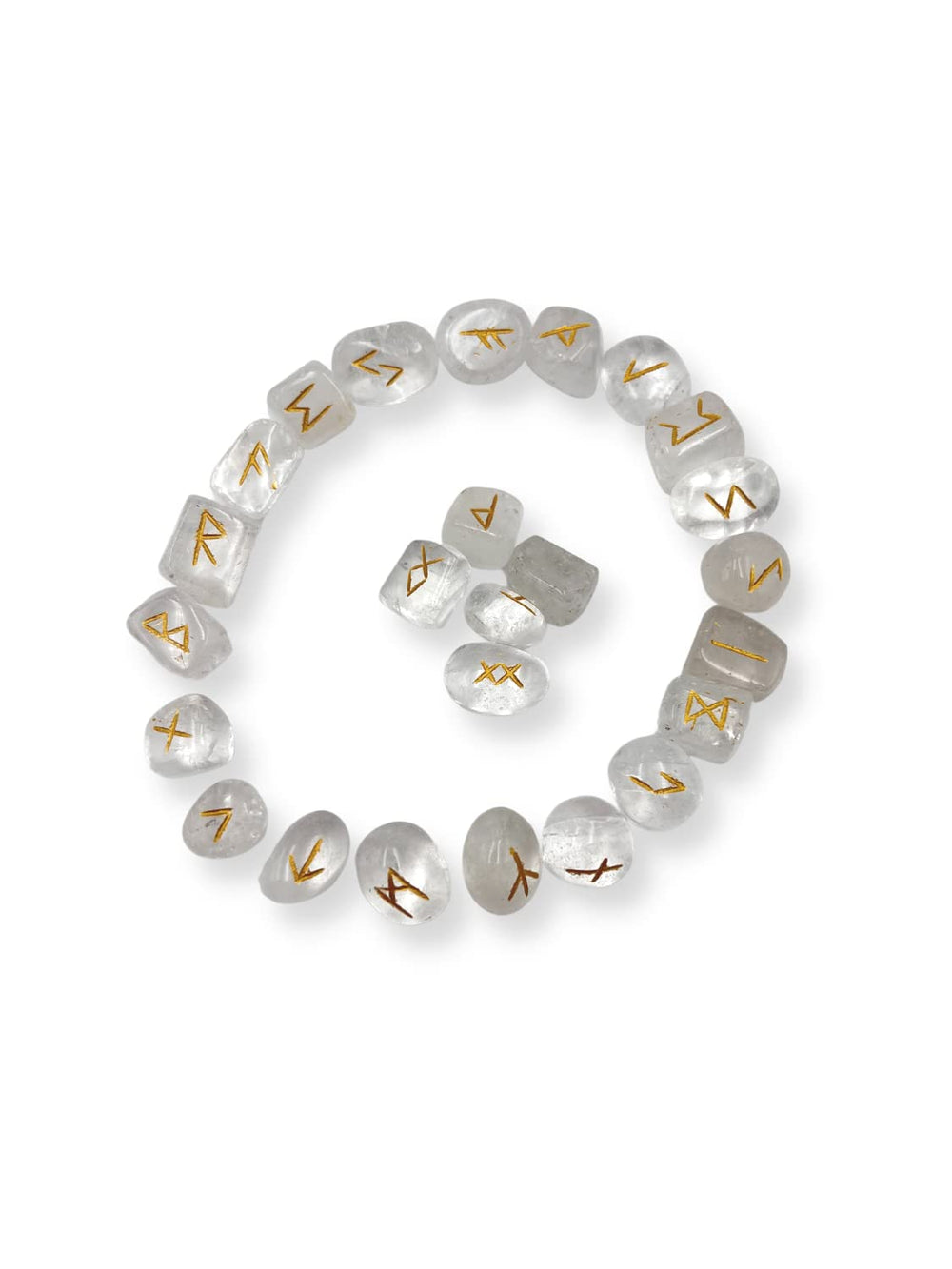 WholesaleGemShop rune stones closeup with gold engraving for clarity