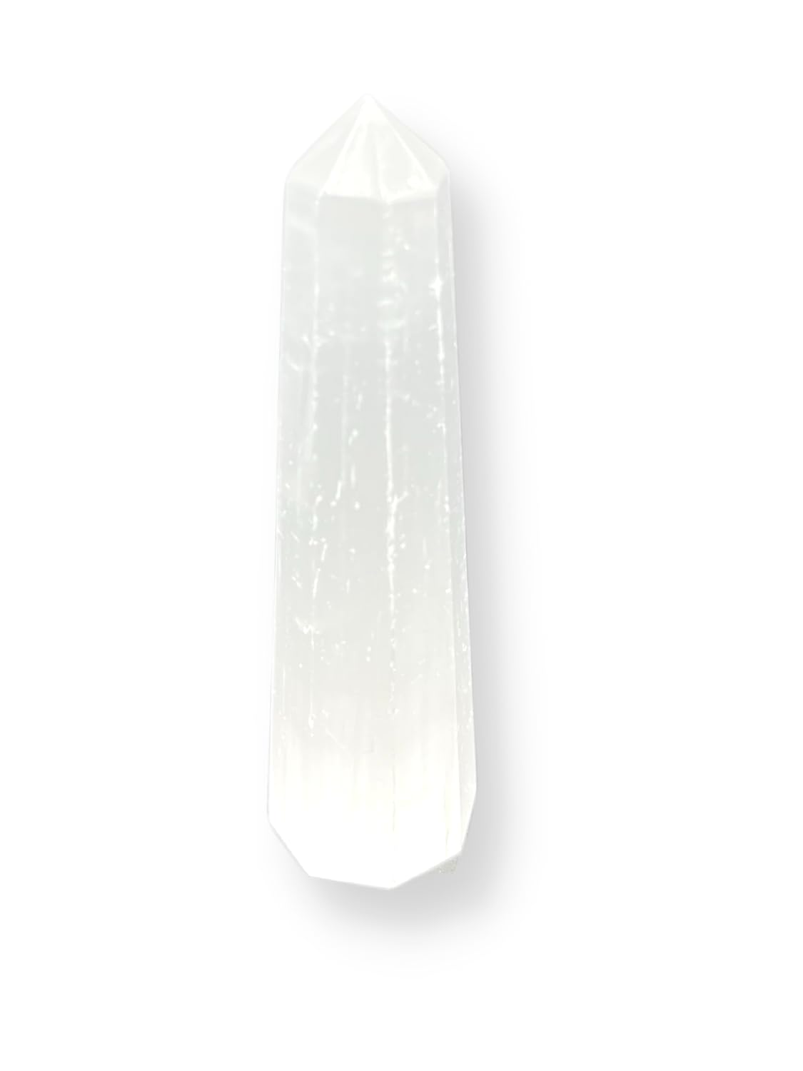 Wholesale Gem Shop selenite obelisk 70mm close-up facet highlights natural shimmer and protection vibes.