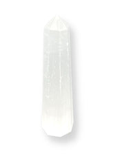 Wholesale Gem Shop selenite obelisk 70mm close-up facet highlights natural shimmer and protection vibes.