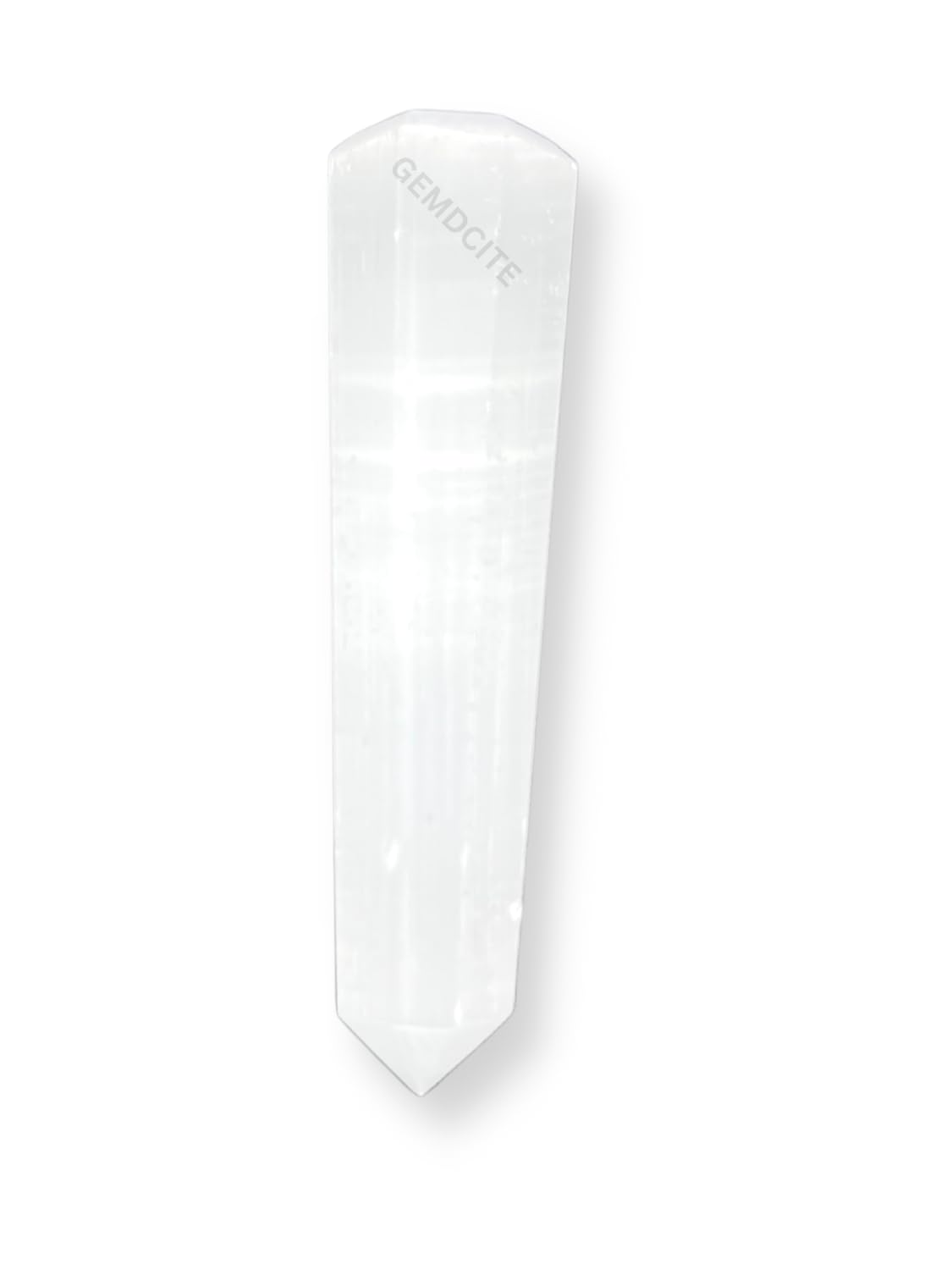 Wholesale Gem Shop selenite obelisk 70mm polished surface gleam invites reflective lighting in any room.