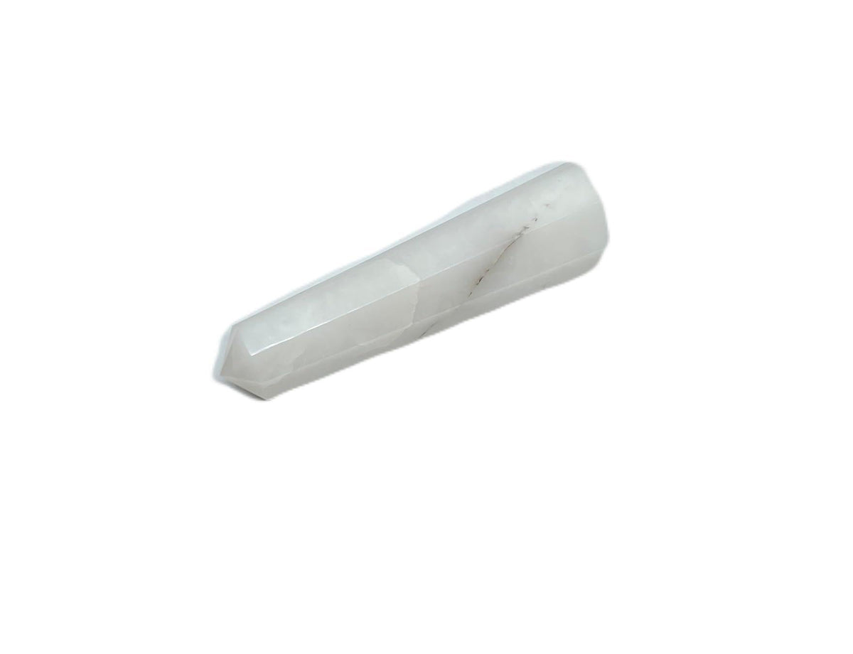 WholesaleGemShop Snow Quartz Obelisk 70mm front view emphasizing natural facets for meditation
