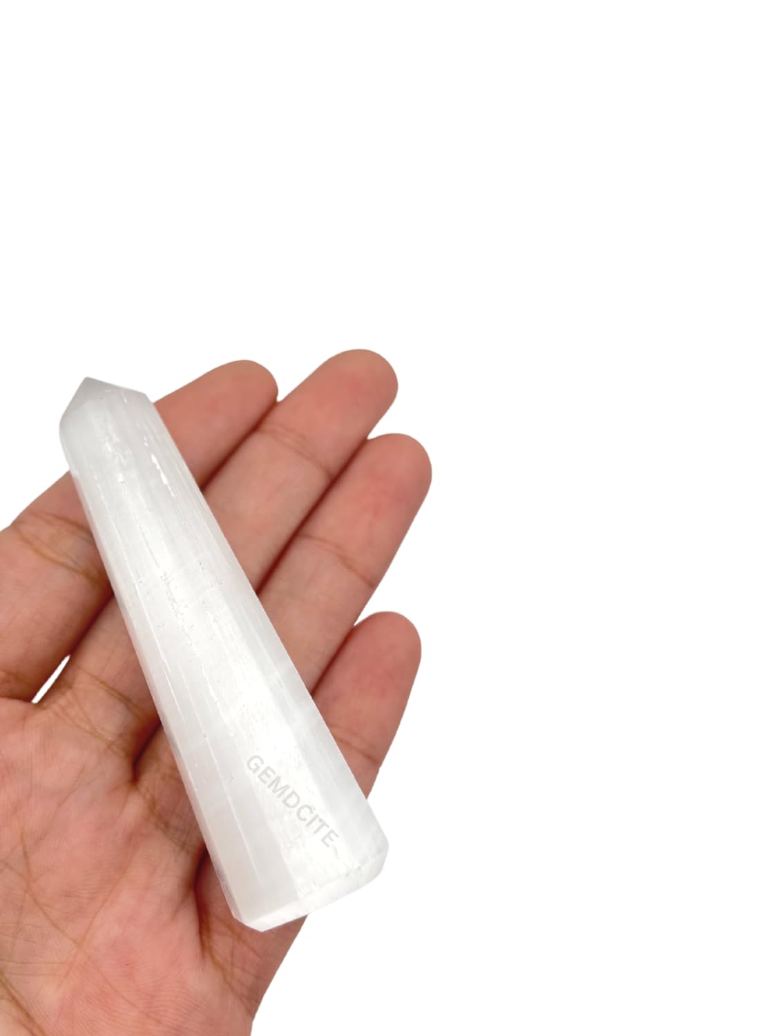 WholesaleGemShop Snow Quartz Obelisk 70mm interior-lighting friendly display shot