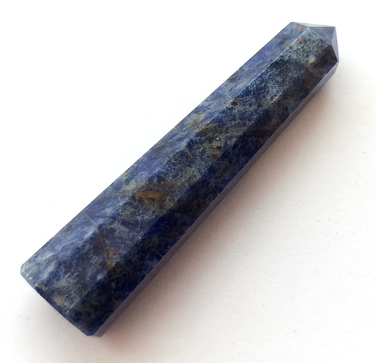 Wholesale Gem Shop sodalite obelisk 3-inch front view highlights polished facets for meditation.