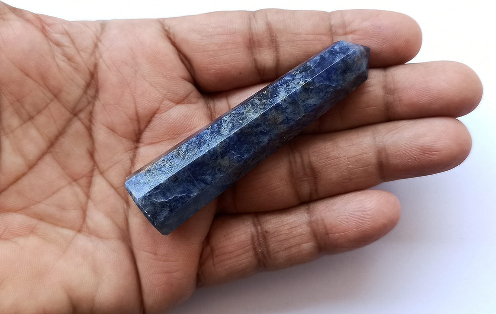 Wholesale Gem Shop sodalite obelisk 3-inch natural veining highlights unique character.