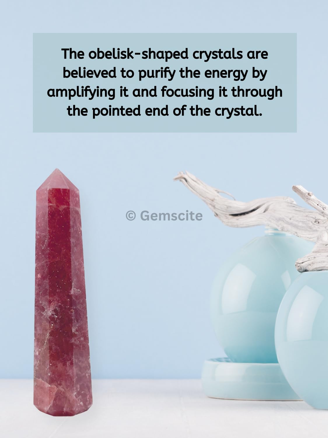 WholesaleGemShop Strawberry Quartz Obelisk in hand demonstrates portable energy piece