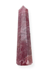 WholesaleGemShop Strawberry Quartz Obelisk side angle shows pink hues for altar setup