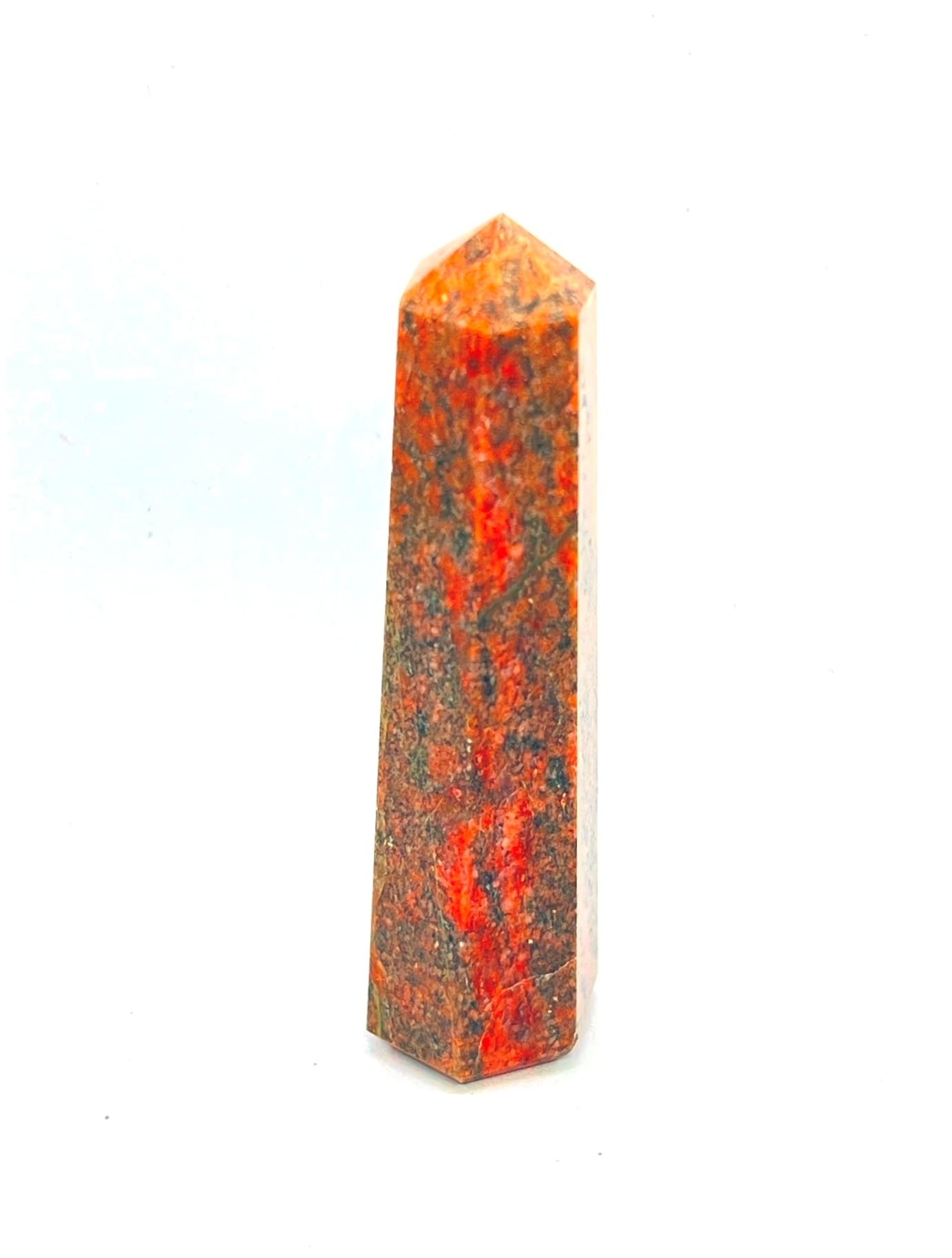 WholesaleGemShop Unakite Obelisk Tower 3 inch front view enhances focus and spiritual protection
