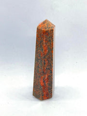 WholesaleGemShop Unakite Obelisk Tower 3 inch top view shows pyramid peak energizing meditation spaces
