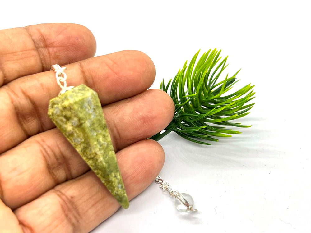 Facet-rich Vesuvianite pendulum close-up from Wholesale Gem Shop