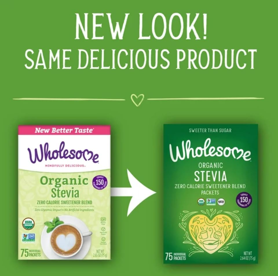 Wholesome Stevia label and sachets emphasize natural sweetness for everyday meals.