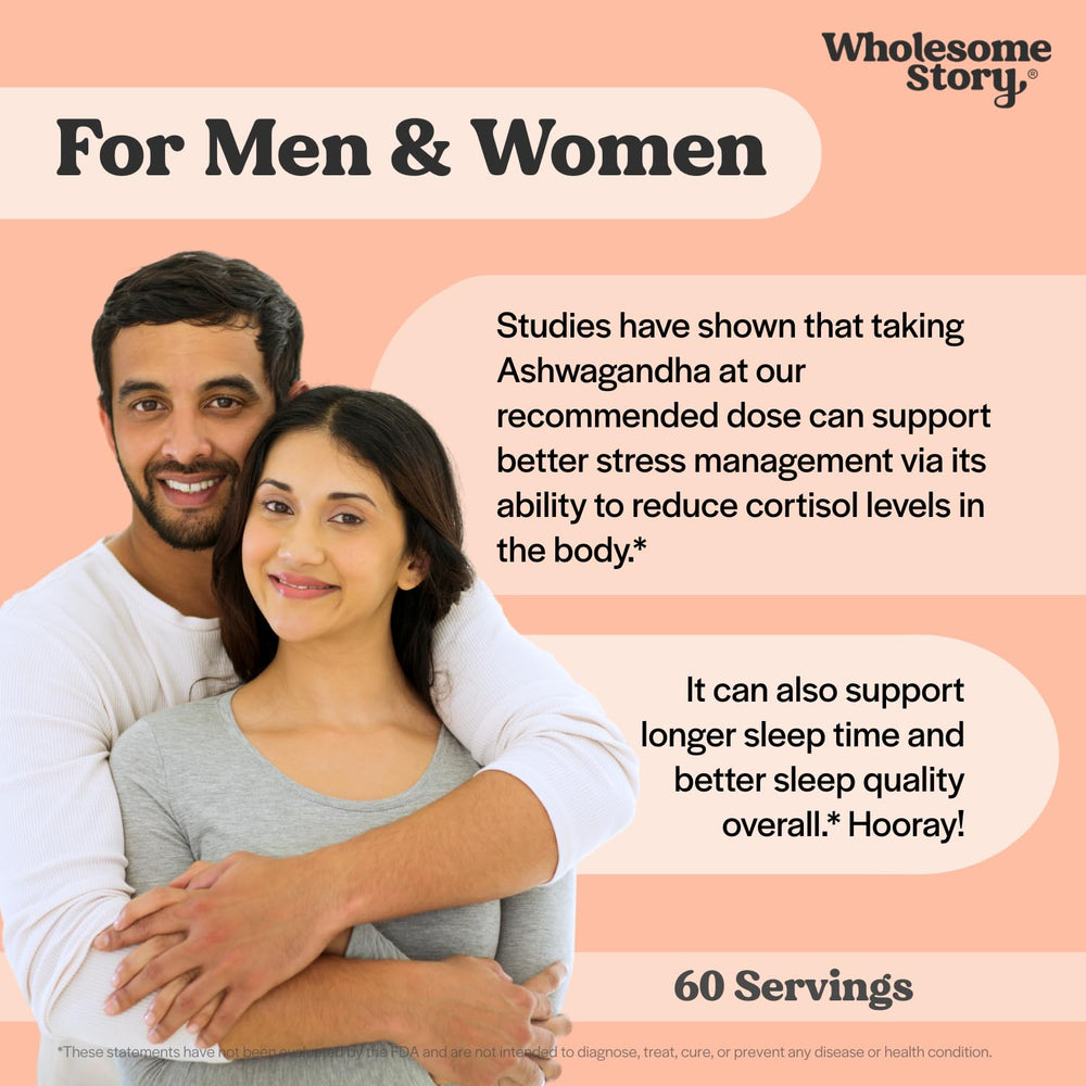 Wholesome Story Ashwagandha on a clean shelf, emphasizing vegan-friendly option.
