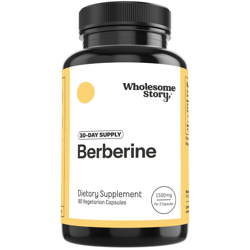 Wholesome Story Berberine 1500mg bottle shows clear packaging for daily use.